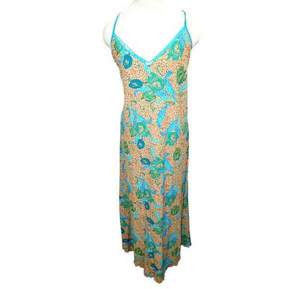Jaclyn Smith Blue Green Floral Leopard Print Slip Dress - Size 4X - Nightie - Picture 3 of 7